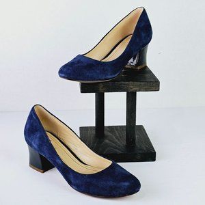 COLE HAAN Chelsea Suede Low-flared Heel Pump, Blazer Blue, Sz 5B D40576